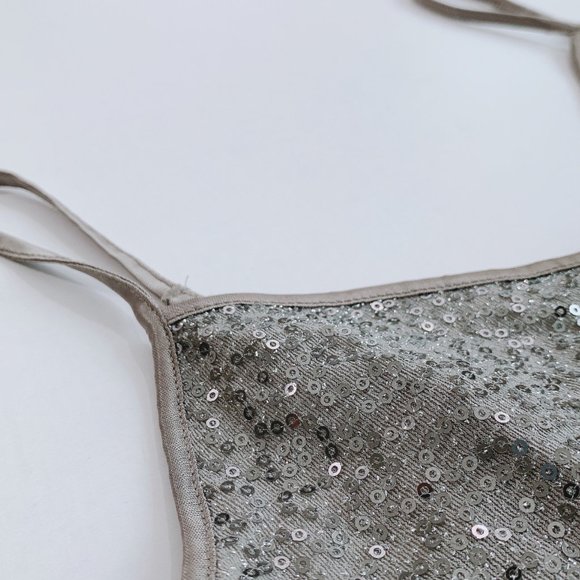 EXPRESS Sequined Strappy Neutral Beige Tank Top M - Picture 7 of 8